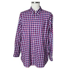 LL Bean Mens Traditional Fit Plaid Button Down Shirt Red Blue White L-REG 288292
